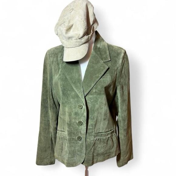 Pursuits LTD Jackets & Blazers - VTG Pursuits Ltd Olive Green Suede Leather Blazer Jacket Women’s XL Y2K